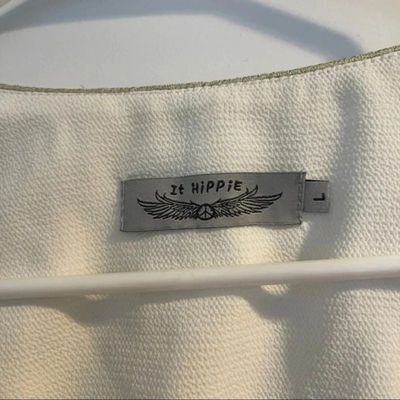 Top bat sleeves V neck gold edging It Hippie L white - Picture 3 of 4
